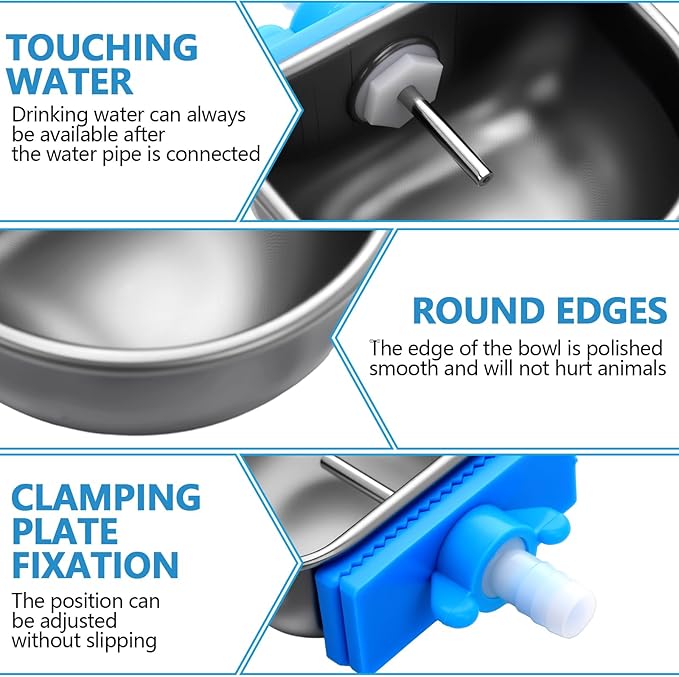 Potchen 10 Pcs Rabbit Water Bowls Nipple Drinker 2.56 x 2.36 x 1.18 Inch 304 Stainless Steel Rabbit Breeding Drinking Waterer Removable Hanging Bunny Water Bowl for for Cages Small Animals
