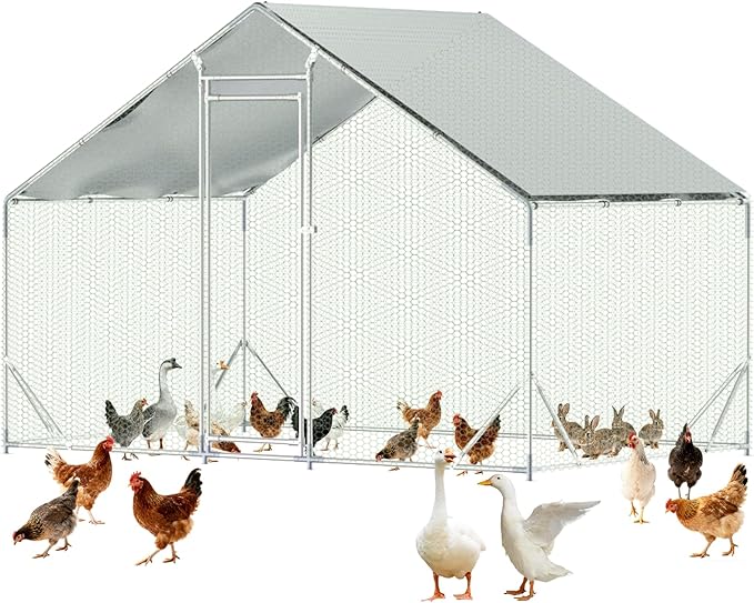 Assark Large Metal Chicken Coop,10x6.5 FT Walk in Chicken Runs with Cover for 10 Chickens,Hen House Enclosure with Security Lock, Outdoor Duck Rabbit Cage Poultry Pens for Backyard,Farm,Yard