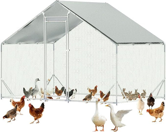 Assark Large Metal Chicken Coop,10x6.5 FT Walk in Chicken Runs with Cover for 10 Chickens,Hen House Enclosure with Security Lock, Outdoor Duck Rabbit Cage Poultry Pens for Backyard,Farm,Yard