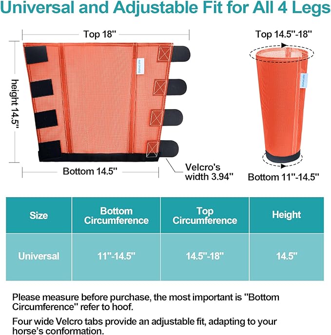 Mesh Horse Fly Boots Set of 4, Loose Fitting Leggings for Horses, Reduce Stressful Stomping, Breathable Adjustable and Universal Fit for 4 Legs, Reliable Stay Put (Orange)