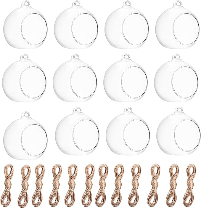Hanging Glass Candle Holder, Globe Glass Tea Light Holder, Hanging Glass Vase, Flower Plants Terrarium, Glass Orbs Container, Micro Landscape DIY for Home, Office, Wedding (3.15" 12Pcs)
