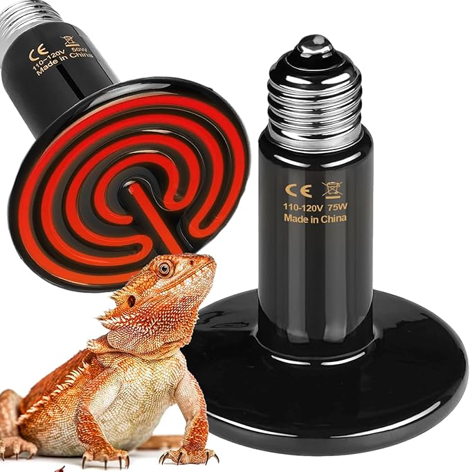 Ceramic Reptile Heat Lamp Bulbs 75w 2pack E26 Base Ceramic Heat Emitter for Reptiles 75w Reptile Heat emitter Bulb, Suitable for Amphibian Ceramice Heat Lamp Bulbs for Chicken Coop Heater