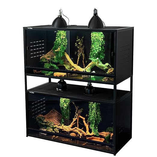 PVC Reptile Enclosure Space Efficient 44''x20''x20'' Stackable ToxiRium Large Reptile Terrarium 76 Gallons for Bearded Dragon Lizard Snake, Breeding Vivarium with Glass Doors Lock- with spacers