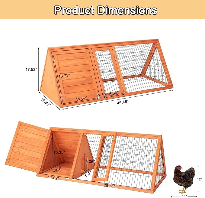 Rabbit Hutch & Chicken Coop Outdoor Small Animal Cage (Brown)