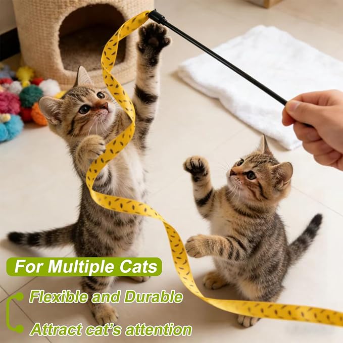 Interactive Cat Toy Wand, Cat Teaser Wand Rainbow String for Bored Indoor Adult Cats and Kittens (3 Pack String) - Image 2