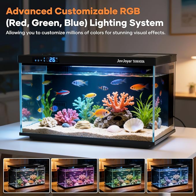 7.5 Gallon Smart Fish Tank, Auto Temperature Control & Filtration, LED Color-Changing Light, TDS&Temperature Alert, Quiet Circulation, Fresh/Salt Water Applicable, Desktop Aquarium 17.8*11.2*10.7 Inch