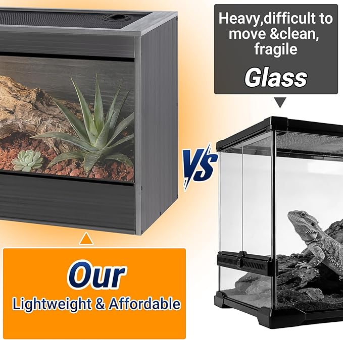 68 Gallon Reptile Enclosure, 48x18x18 Reptile Tank Terrarium, 48" Wide Large Lightweight Wood & Plastic Eco Composite Reptile Habitat Lounge for Ball Python Bearded Dragon Gecko Turtle Snake
