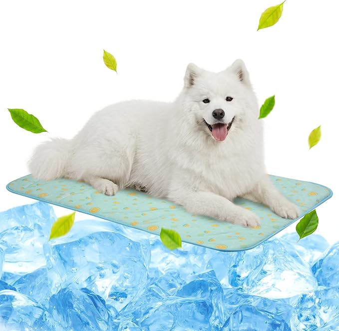 NWK Pack of 4 Pet Cooling Mat for Large Dogs -Q-Max>0.345 Ice Silk Cooling Mat for Dogs & Cats Portable & Washable Pet Cooling Blanket for Summer (4pcs, Green Fruit, 39'' X 27'' X 0.3'')