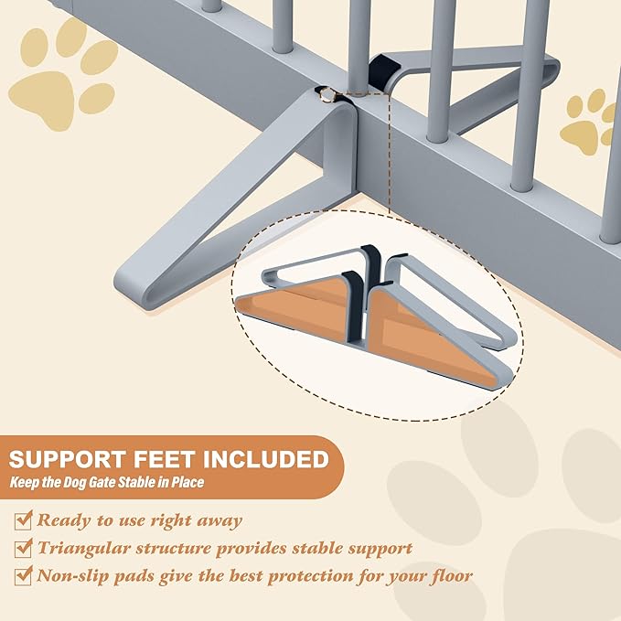 PUPETPO Freestanding Pet Gate for Dogs, Indoor Wooden Foldable Dog Gate for House, Extra Wide, Pet Fence for Stairs, Doorways, Halls, Support Feet Included, 120 Inch Wide, 6 Panels 32",Grey