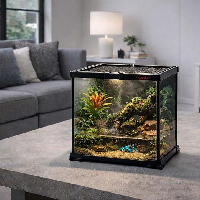 Aquatop 7.1 Gallon Cube Terrarium with Durable Mesh Top for Easy Access & Ventilation - Perfect for Reptiles & Plants, 11.8 x 11.8 x 11.8 Inches, RT-07