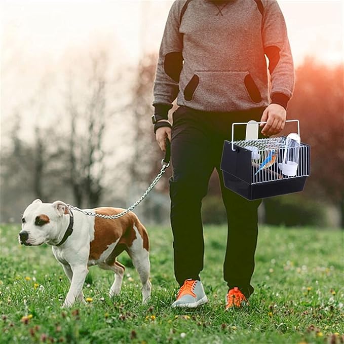 ENGENDER Bird Cage Portable Bird Travel Box Peony Travel Bird Parrot Carrier One-Piece Comfortable with Handle Small Animal Carrier Black Parakeet Cage