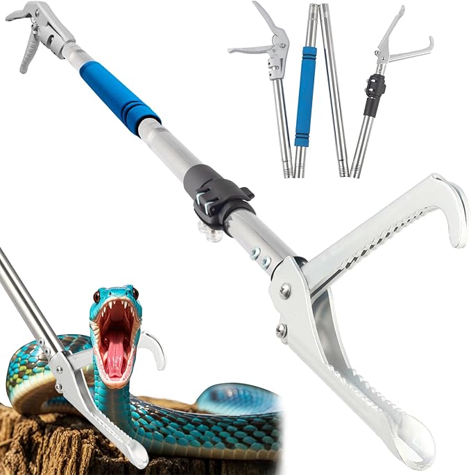 Snake Grabber Tool, 69" Snake Tongs Grabber for Rattlesnake Heavy Duty Professional Folding Snake Feeding Tongs Wide Jaw Snake Handling Tool Long Hndle Stainless Steel Tube Sponge Handle