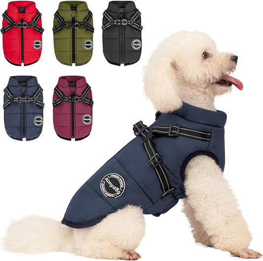 Warm Dog Winter Coat, Dog Cold Weather Jacket with Built-in Harness, Reflective & Adjustable Comfortable Pet Vest, Windproof Apparel for Small Medium Large Dogs (Navy)