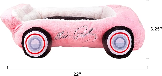 Megatoys Elvis Plush Car Pet Bed – Pink Pet Bed with Musical-Design Pillows and Elegant Car Styling