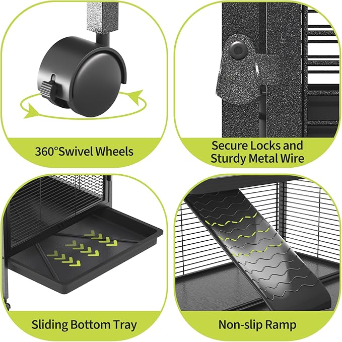 Garvee Ferret Cage, 50" h Large Ferret Nation Cage with 5 Removable Ramps, Hammock, Metal Small Animal Cages for Guinea Pigs, Sugar Glider Rabbit, Chinchillas