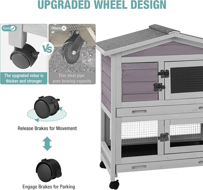 Suumerpety Indoor Rabbit Hutch with Pull-Out Tray, Weatherproof Rabbit Cage for Outdoor/Indoor Use, Bunny Hutch Chicken Coop with Run (Grey)