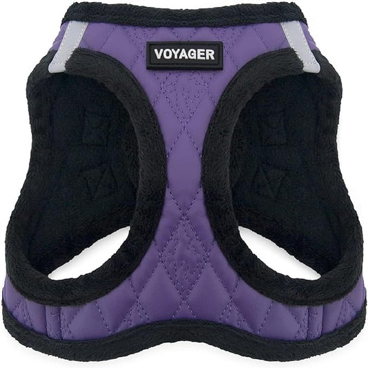 Best Pet Supplies - All Weather Plush, Reflective, No Pull Harness for Small, Medium Dogs, Cats - Secure with Hook & Loop Fastener, Buckle, Double D-Rings - Purple Faux Leather, S