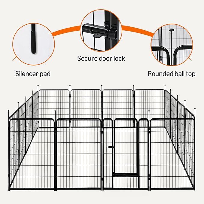Amazon Basics Dog Playpen, 16 Panels Metal Fence with Door, Foldable for Indoor and Outdoor Use, Suitable for Small to Medium Sized Dogs, 30 Inch Height, Black