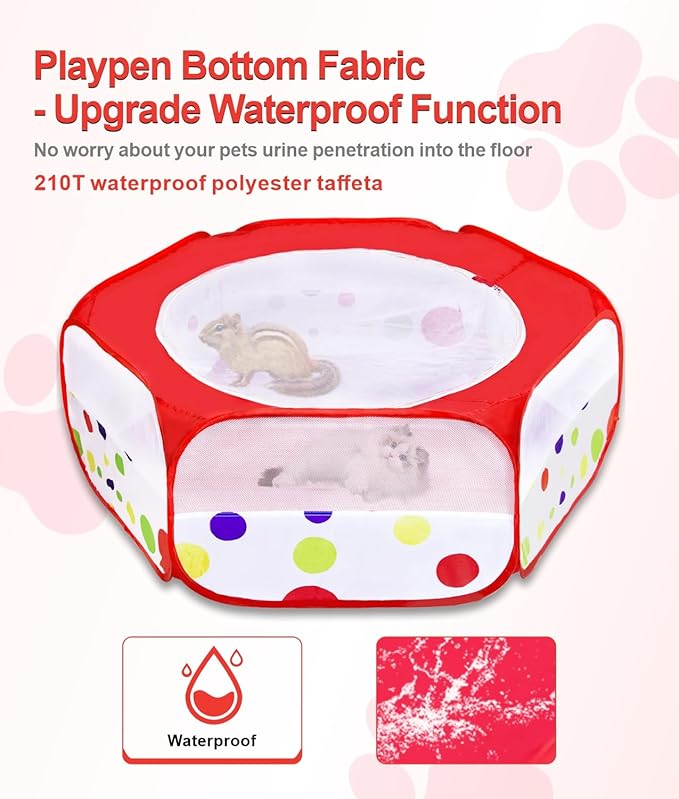 Small Animal Playpen with Cover, Portable Pop Up Pet Enclosure for Rabbits, Guinea Pigs, Hamsters, Chinchillas, Ferrets & Kittens, Indoor Outdoor Waterproof Play Pen, Cage Tent & Chick Brooder Box