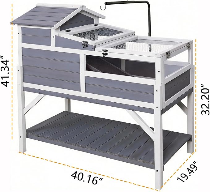 GEGURI Tortoise Habitat House Indoor Outdoor, 3-Room Wooden Turtle Enclosure Reptile Cage with Shelf Storage, Balcony & 2 Stories for Small Animals