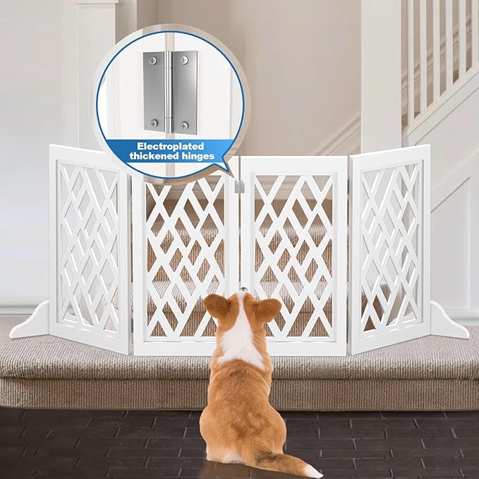 Cut-Out Design 23" Dog Gate Retractable Stair Gate Foldable Puppy Gate Indoor - Freestanding Lightweight Pet Barrier for Doorways, Stairs, Hallways (Extends to 41", White)