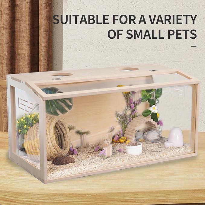 23.6 inch Wooden Hamster Cage, Large Habitat, Openable Top, Transparent Acrylic for Interior View, Ventilated, Easy to Clean, for Syrian Hamster, Dwarf Hamster, Gerbil, Other Small Pet Animals
