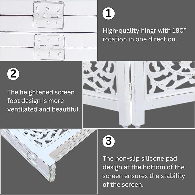 Lightnpro Foldable Carved Wooden Dog Gate with Stopper - Freestanding Indoor Pet Barrier for Home, Adjustable Dog Fence for Stairs, Doorways & Hallways - 24x18 Inch (4 Panels) Antique White
