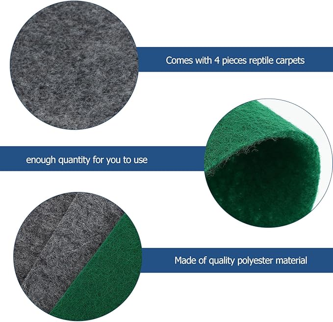 PRETYZOOM 4pcs Reptile Carpet Liner Substrate for Terrarium Tank, Absorbent Gecko Carpet and Turtle Bedding Mat, Non-Adhesive Moisture Retention Pad, 50x30cm Gray and Green for Lizards,