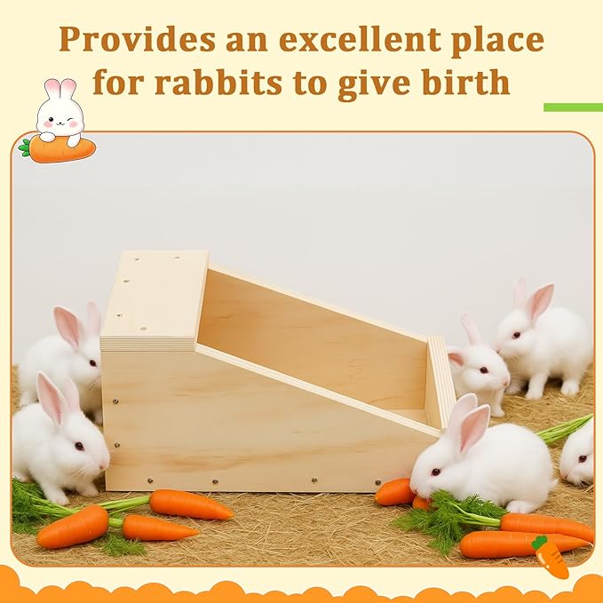 Maxcheck 2 Pack Wood Rabbit Nesting Box, 14x8x8 Inch Wooden Hutch Hideout for Breeding, Natural Burrow Den Alternative for Rabbits & Small Animals