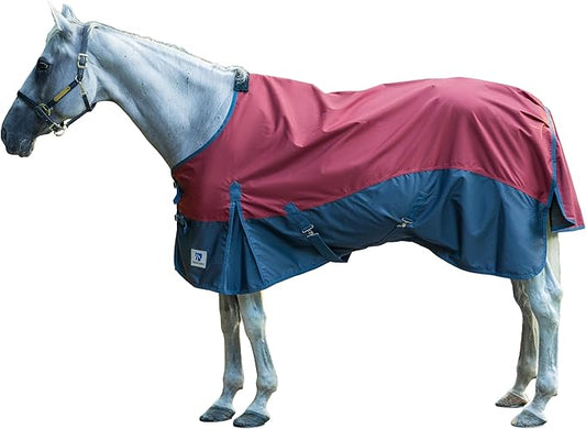 Horse Turnout Rain Sheet | 600 Denier Ripstop Turnout Blanket No Fill (0g) | Waterproof Lightweight Breathable | Tear-Resistant Outer & Rub-Free Silky Inner | Burgundy/Navy - 78 in
