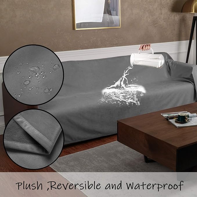 Ameritex Pet Bed Blanket Reversible 100% Waterproof Velvet Super Soft for Sofa and Bed (82x102 Inches, Light Grey+Grey)