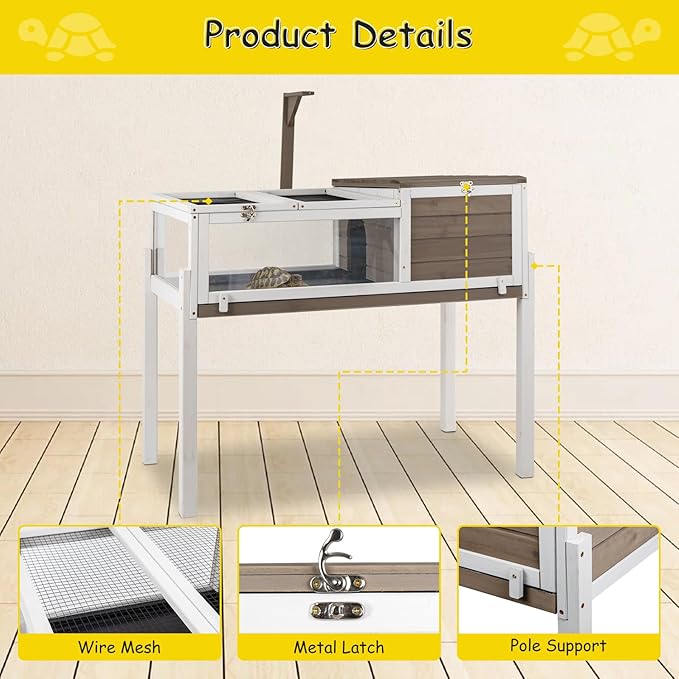 Gowoodhut Turtle Box Tortoise Enclosure with Removable Legs - Turtle & Tortoise Habitat for Indoors & Outdoors - Leakproof Tray & Lamp Holders Included - Breeding Box