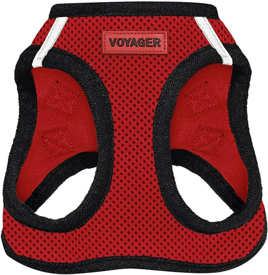 Best Pet Supplies Voyager Step-in Air Harness - All Weather Mesh, Reflective, No Pull Harness for Dogs, Cats - Secure with Hook & Loop Fastener, Buckle, Double D-Rings - Red/Black Trim, M