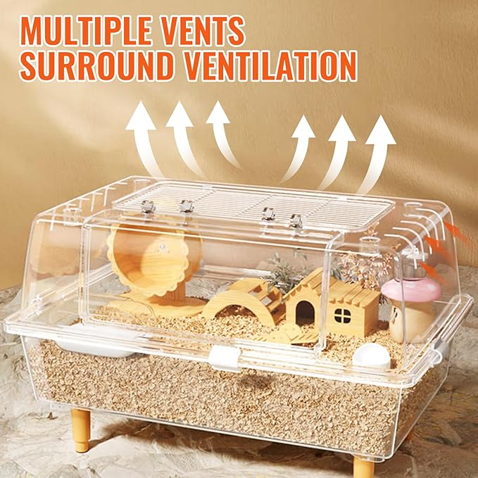 Doppy Hamster Cage Transparent Guinea Pig Rat Cages Small Animals Habitat with Breathable Top and Openable Door Chew Proof Plastic Pet Containers House