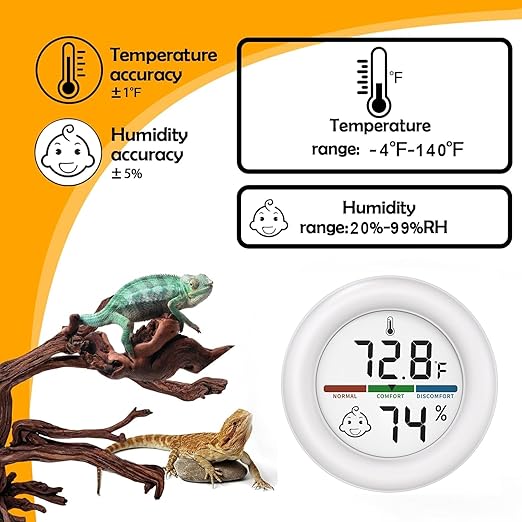 Reptile Tank Thermometer, Mini Digital Hygrometer Thermometer Gauge, Indoor Outdoor Temperature Humidity Meter for Greenhouse Humidors Incubators Reptile Terrarium Jars, Fahrenheit (℉) or Celsius(℃)