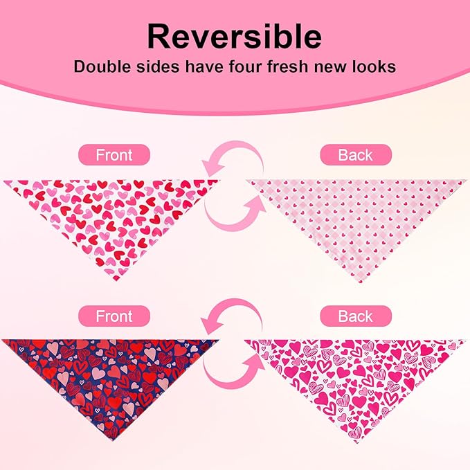 Valentine's Dog Bandanas Small 2PCS, Triangle Reversible Sweetheart Scarf for Boy and Girl, Love Bibs for Large and Small XS Cats