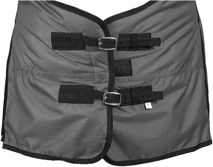 Horse Blanket 600D Ripstop Winter Turnout Blanket, 250 GSM Polyfill, 100% Waterproof & Breathable, Cold Weather Horse Blanket with Secure Fit (Grey w/Black Trim),Size-75