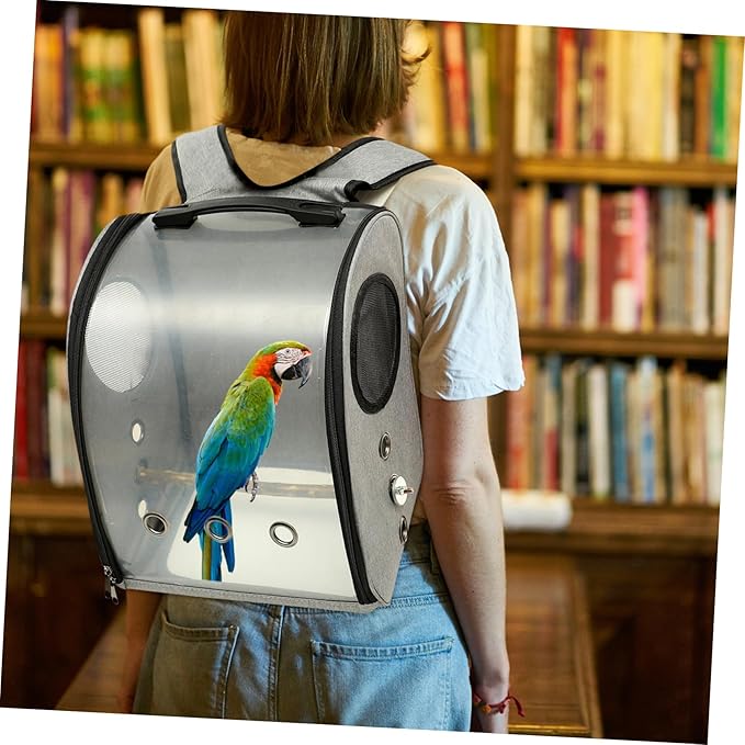 POPETPOP Parrot Backpack Carrier for Outdoor Travel Transparent Bird Bag with Comfortable Straps and Breathable Design for Cockatiels Conures and Budgies