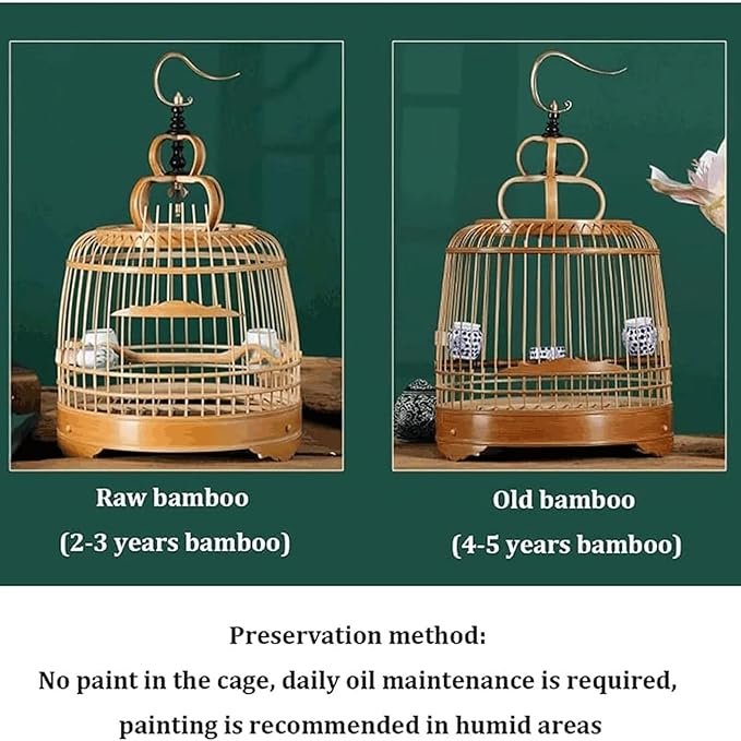 Bird Cage Bamboo Bird Aviary Tall Tiel Cage Hanging Parrot Cage Flight Birdcage Bird Carrier Travel Carrier Cage with Stand Pole(Raw-Bamboo)