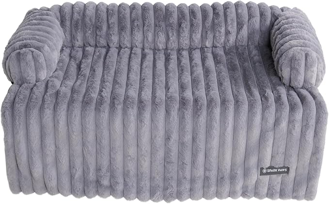 Spark Paws Luxury Dog Couch Cover Bed, Calming Pet Furniture Protector for Large & Small Dogs, Washable Bolster Dog Bed for Couch, Sofa & Bed - Grey, 2XL