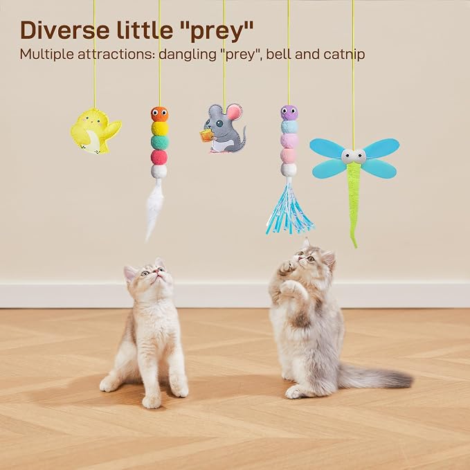 Potaroma Interactive Cat Feather Toys 5 Pcs, Cat Teaser Retractable Hanging Indoor Kitten Play Chase Exercise, Mental Physical Stimulation for All Breeds and Species - Image 3