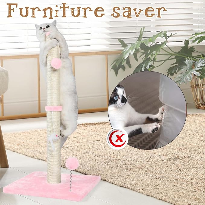 ANWA 32" Tall Sisal Cat Scratching Posts Tree for Indoor Cats Adults, Pink - Image 6