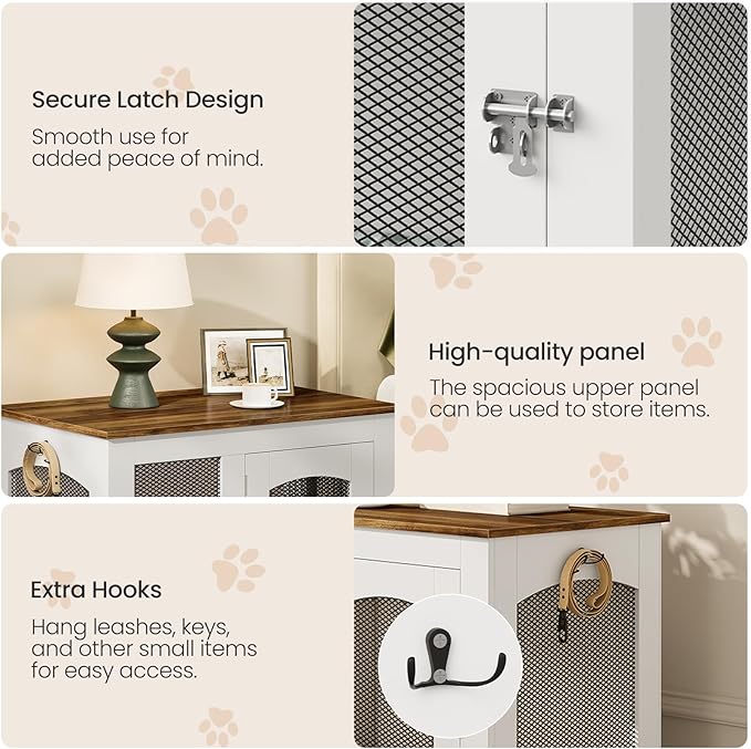 CHOEZON Wooden 30.1" Dog Crate Furniture, Farmhouse Pet Cage End Table with Secure Lock, Ventilated Mesh for Medium Dogs, Dog Kennel Furniture for Living Room, Bedroom, White and Walnut MGW02WL