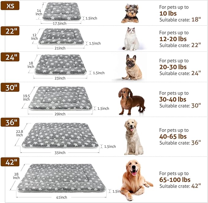 Mora Pets Cat Bed Dog Crate Pad Ultra Soft Pet Bed with Cute Star Print Washable Reversible for Small Dogs 14 x 17.5 inch 2 Pack Grey