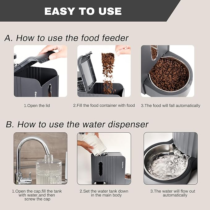 Gardner Pet Gravity Cat Food Feeder and Water Dispenser Stainless Steel Bowls Two-in-One Set Large Capacity Automatic Feeder for Pets Dogs, Puppies, Kittens-(0.8 Gallons x 2)