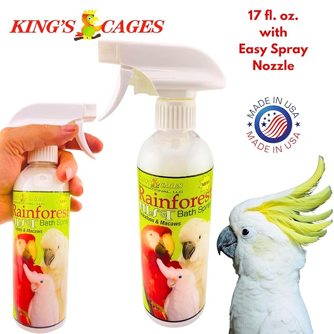 King's Cages Rainforest Mist 17oz White Spray Feather Conditioning Bath Mist with Vanilla Scent for Cockatoos and Macaws Parrots (Pack of 2)