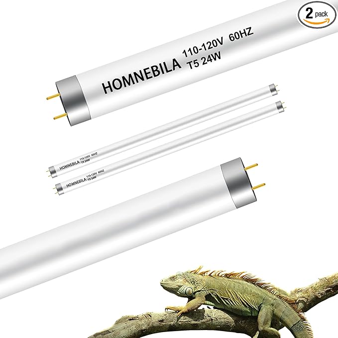T5 10.0 UVB Reptile Light Bulb 24W, 2-Pack 22 Inch UVB/UVA Lamp Tube for Bearded Dragon, Lizards, Chameleons