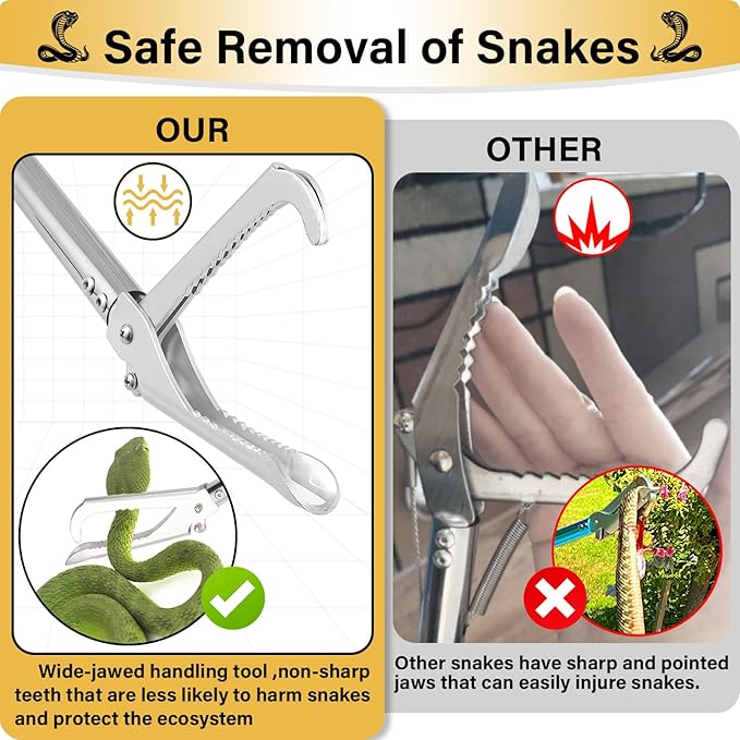 Snake Grabber Tool, 69" Snake Tongs Grabber for Rattlesnake Heavy Duty Professional Folding Snake Feeding Tongs Wide Jaw Snake Handling Tool Long Hndle Stainless Steel Tube