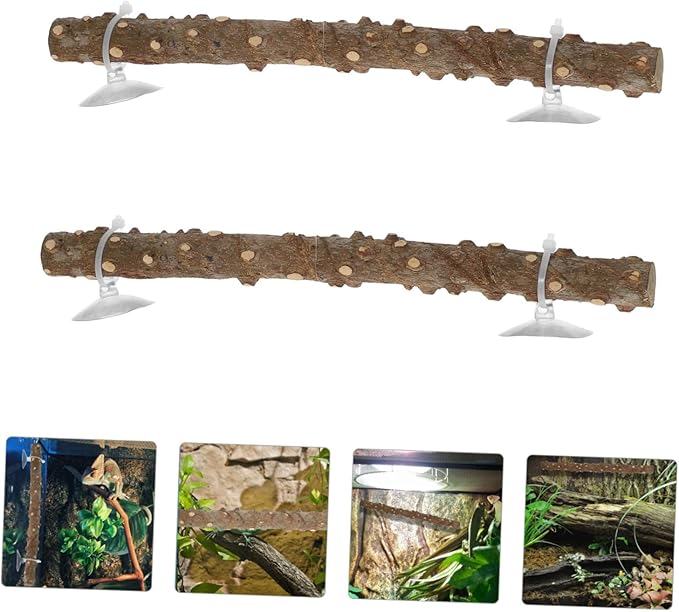 LIOOBO 2pcs Reptile Climbing Stick Suction Cup Branch Toys for Lizards Snakes Natural Habitat Accessory for Bearded Dragon Terrarium Decor