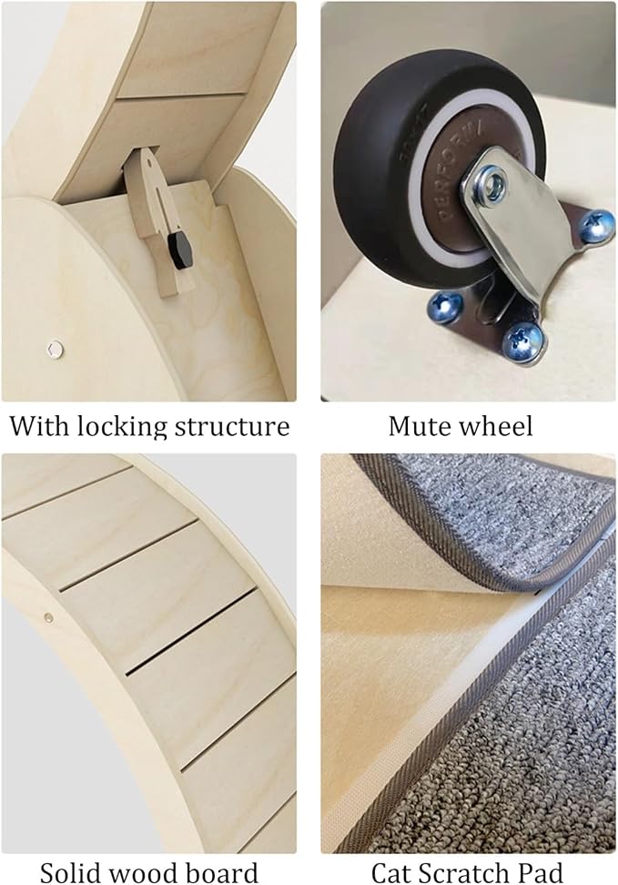 Luxury Solid Wood Cat Wheel Toy, Cat Exercise Treadmill, Large Cat Climbing Frame with Running Wheels, Easy to Assemble Cats Toys - Image 5